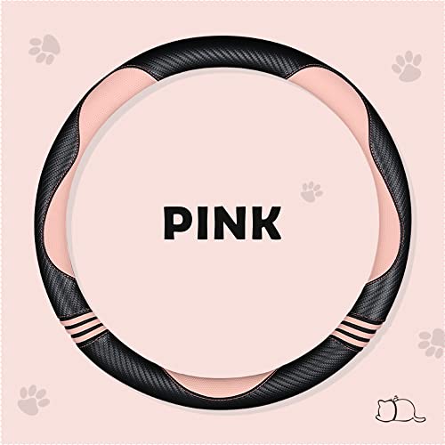 Car Steering Wheel Covers for Women Padded Carbon Fiber PU Leather Cute Auto Interior Accessories for Vehicle