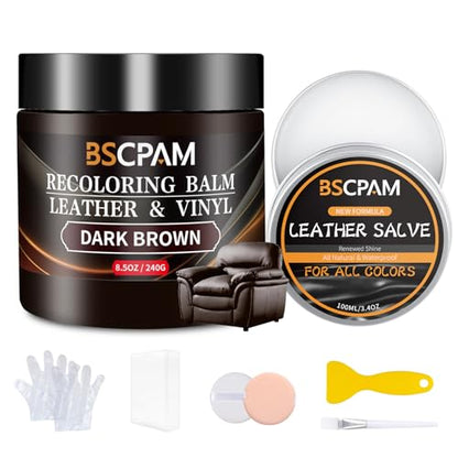 Dark Brown Leather Recoloring Balm with 100ml Mink Oil