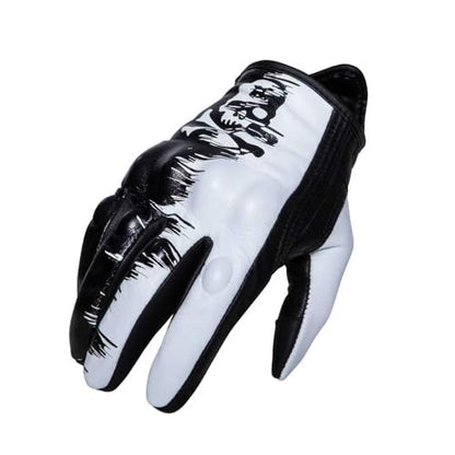 Goatskin Leather Motorcycle Motorbike Powersports Racing Gloves Reflective Skull Touchscreen for Men and Women Model