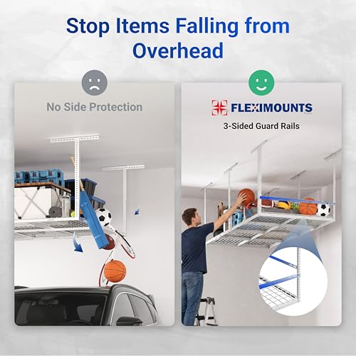 4x8ft Overhead Garage Storage Rack with Safety Rails