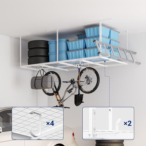 4x8 Overhead Garage Storage Rack with Hooks