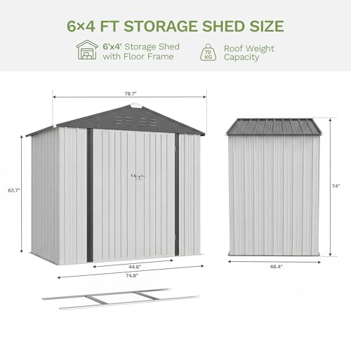 6x4 FT Outdoor Storage Shed with Floor Frame