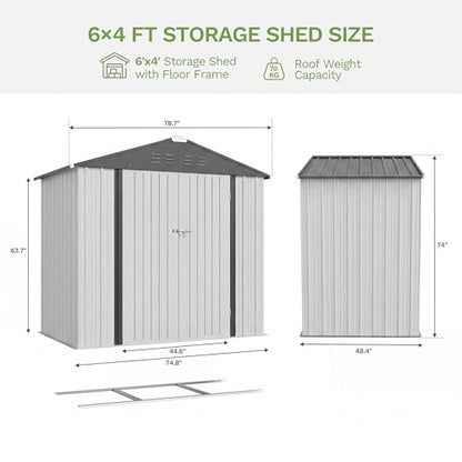 6x4 FT Outdoor Storage Shed with Floor Frame