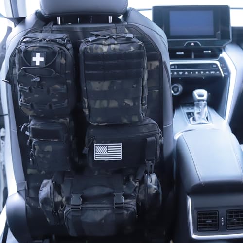 Universal Tactical Car Seat Back Organizer Bag Tactical Molle Vehicle Organizers Panel Vehicle Protector Organizers with 5 Detachable Pouches for Car