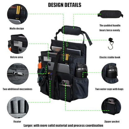 2 Pack Front or Seat back organizer seat side pocket with dedicated tablet and 17 IN laptop storage stabilizers external stabilizing side straps soft adjustable shoulder straps