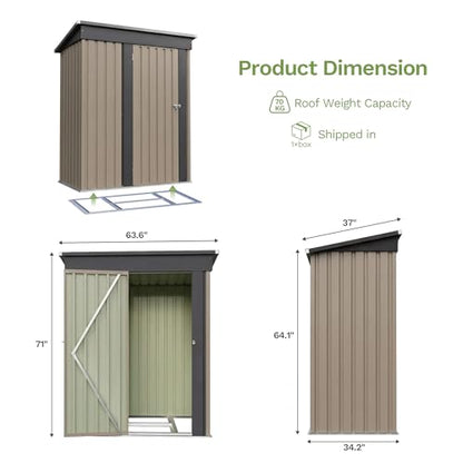 5x3 FT Outdoor Storage Shed with Floor Frame