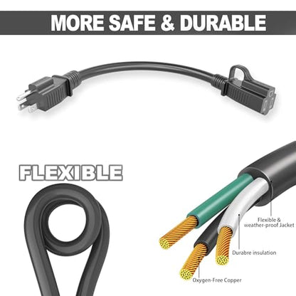 Indoor Black Extension Cord 10 FT 2Pack Waterproof 16