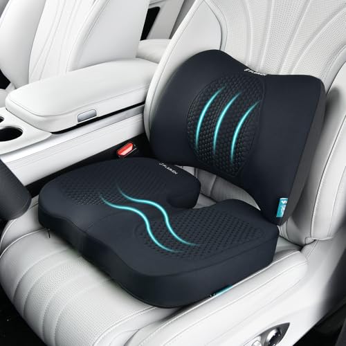 Car Seat Cushion and Back Support for Office Chair Memory Foam Chair Cushions Pressure Relief Seat Pads with Gel Massage Point Lumbar Support Relief Sciatica & Tailbone