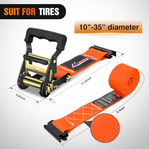 Wheel Chock Tie Down Kit with 4Pcs E Track Ratchet Straps