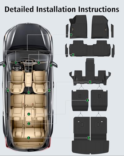Floor Mats & Cargo Liner & Backrest Mat for GMC Acadia 6 Seats 2017