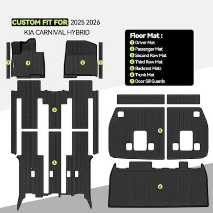 Floor Mat Set for 2025 2026 Kia Carnival Hybrid 8 Seats