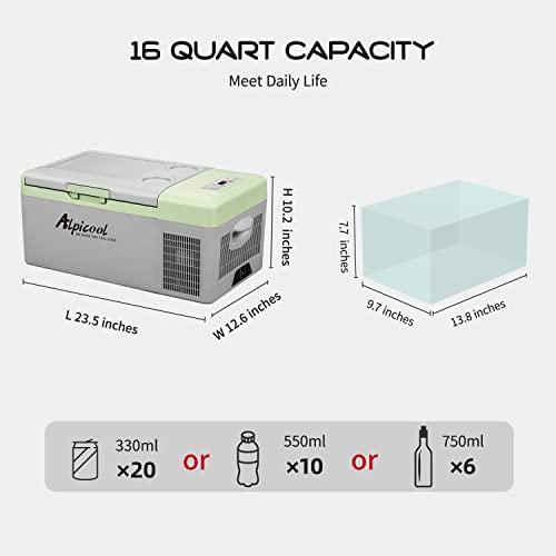 Y16T Portable Fridge 12 Volt Car Refrigerator 16 Quart Freezer for Fishing