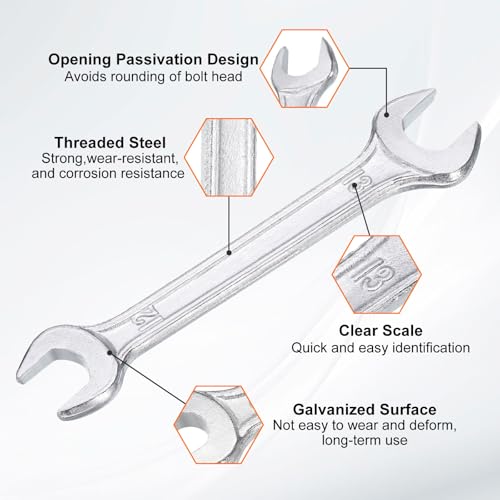2pcs Double Open End Wrench 12mm x 13mm Metric 15 Degree Offset Angle Small Flat Head Wrench Galvanizing Open Ended Spanner for Automotive Repair Furniture Assembly (2 Count)