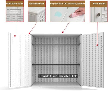 Indoor Outdoor Storage Cabinet with Doors and Shelf