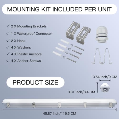 4Pack 4FT LED Vapor Tight Light Fixture 60W (4 Count)