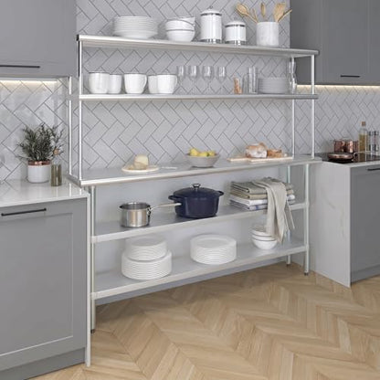 Stainless Steel Work Table with 2 Shelves & Overshelf