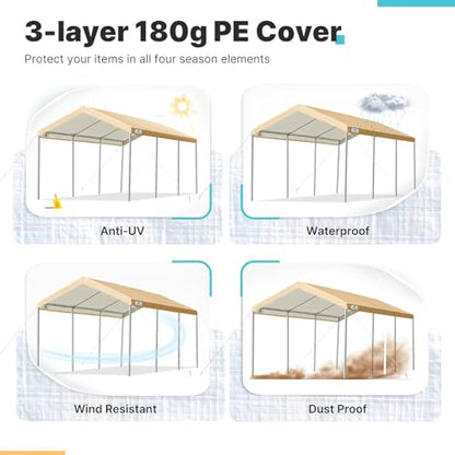 Carport Replacement Canopy Cover for Car Tent Top Garage Shelter Cover Tarp with Ball Bungees