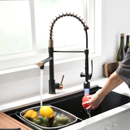 Single Handle Pull Down Sprayer Black&Rose Gold Kitchen Faucet