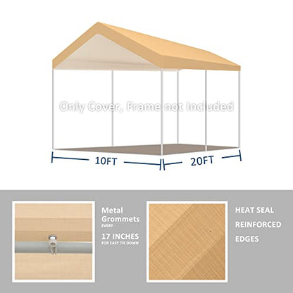 10'x20' Carport Replacement Canopy Cover Beige