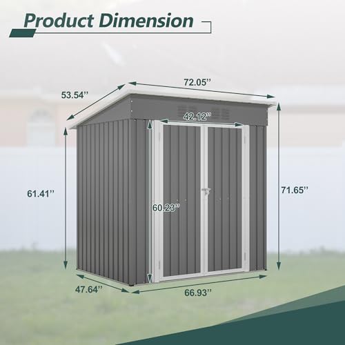 6x4 FT Outdoor Metal Storage Shed with Lockable Door & Floor Frame