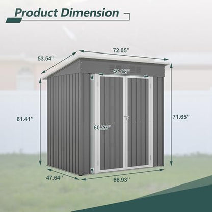 6x4 FT Outdoor Metal Storage Shed with Lockable Door & Floor Frame