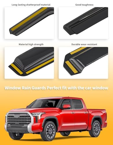 Window Visors Rain Guards for Toyota Tundra CrewMax 2022 (4 Count)