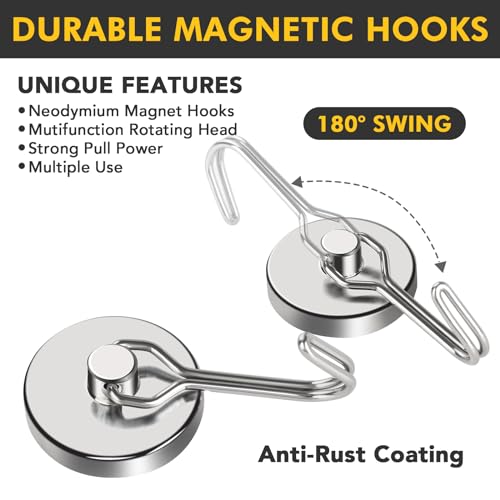 Magnetic Hooks Heavy Duty 80LB+ Swivel Swing Strong Magnetic Hook (4 Count)