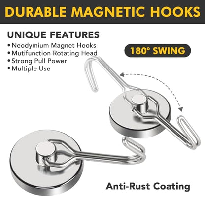 Magnetic Hooks Heavy Duty 80LB+ Swivel Swing Strong Magnetic Hook (4 Count)