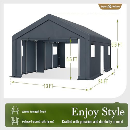 Storage Shed 13x24 ft Portable Garage Heavy Duty Carport