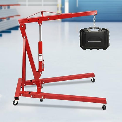 Folding Engine Crane 2 Ton Folding Engine Hoist 4400lbs Crane Hoist Lift with 6 Iron Caster Wheels for Garage