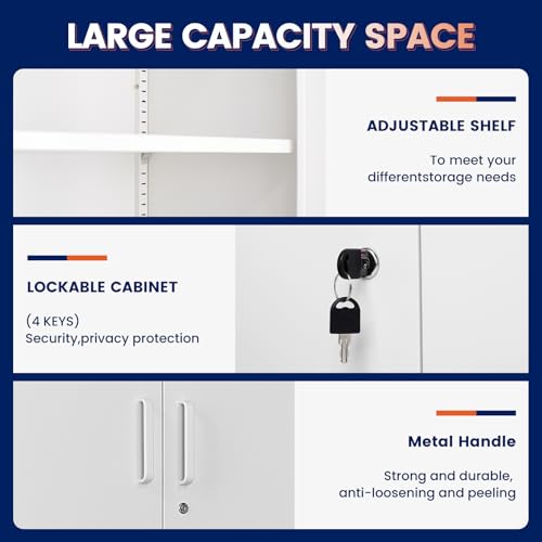 Metal Storage Locking Cabinet with 4 Doors and 2 Adjustable Shelves