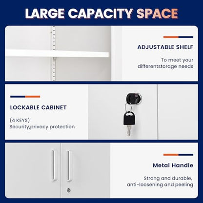 Metal Storage Locking Cabinet with 4 Doors and 2 Adjustable Shelves