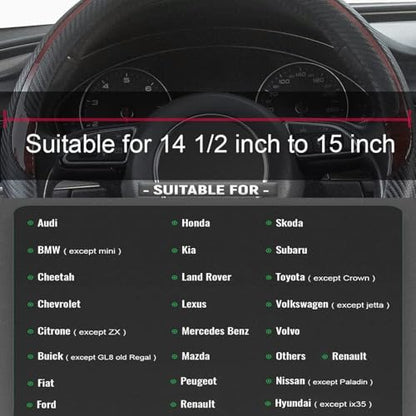 Wood Grain Steering Wheel Cover Red Universal Microfiber Leather