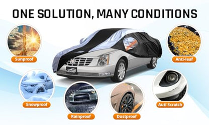 Car Cover Waterproof All Weather with Silver Strip Design