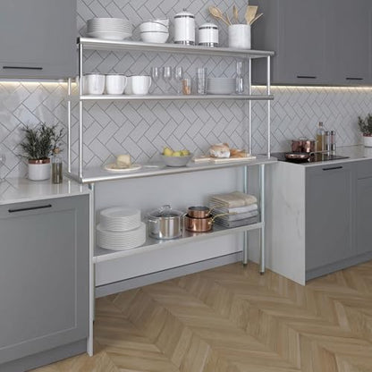 Stainless Steel Work Table Wide Double Tier Overshelf