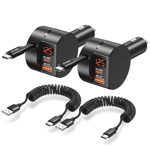 78W 3 Port Car Charger with Retractable USB (2 Count)