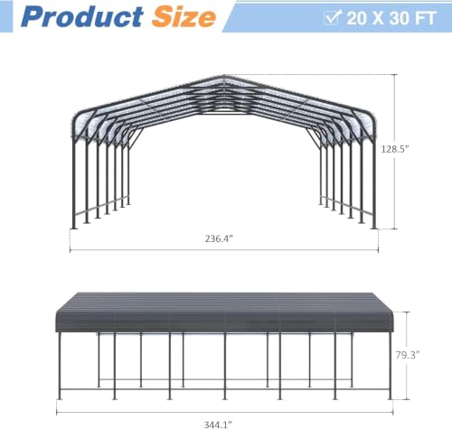 20x30 FT Heavy Duty Metal Carport Canopy
