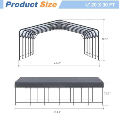 20x30 FT Heavy Duty Metal Carport Canopy