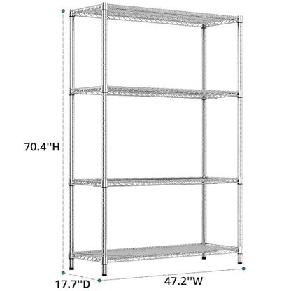 3400 LBS Garage Shelving Wide Storage Shelves 4 Tier Metal Shelves Heavy Duty Adjustable Utility Shelf Rack Chrome 17.7" D x 59.1" W x 70.4" H (4 Count)