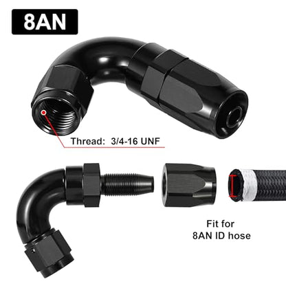 8AN 120 Degree One Piece Full Flow Hose End Fitting Swivel for CPE Braided Hose