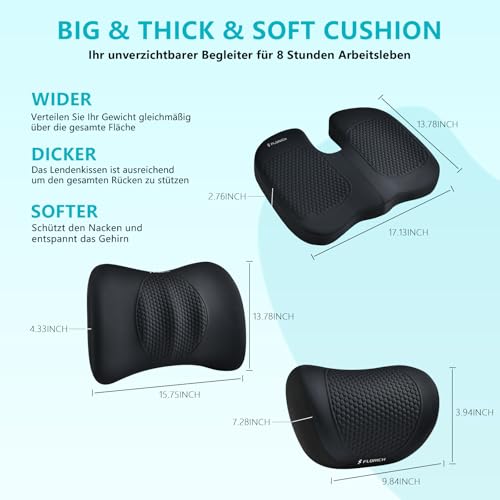 3 PCS Seat Cushion for Carseat Lumbar Support Pillow Car Neck Headrest Pillows Memory Foam Gel Memory Foam Massage Point Seat Pads Pressure Relief Back Cushion for Office Chair (3 Count)