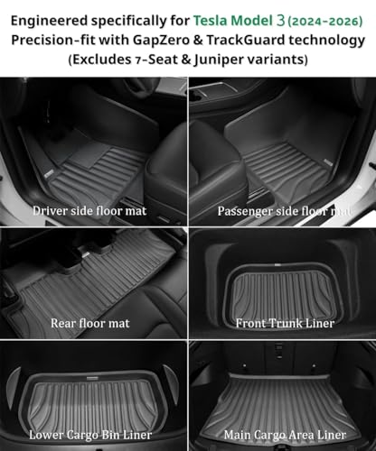 Floor Mats & Cargo Liners for Tesla Model 3 Highland 2024 (6 Count)