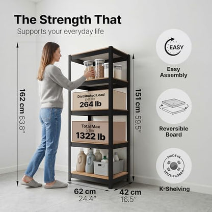 House Black 24.1" W 5 Tier Storage Shelves Garage Shelving Unit