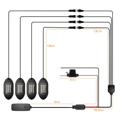 Pure White Rock Lights for UTV ATV with Switch 4 Pods 6000K (4 Count)