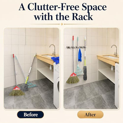 5 Racks and 4 Hooks Mop and Broom Holder Wall Mount