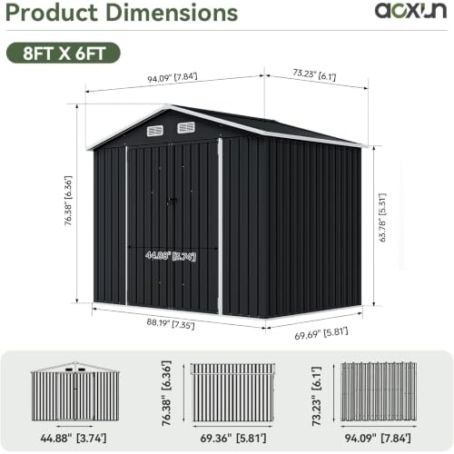 6' x 8' Storage Shed Outdoor Steel Black