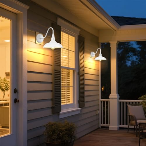 10 Inch Dome Outdoor Gooseneck Barn Light Fixture White Exterior Barn Wall Lantern