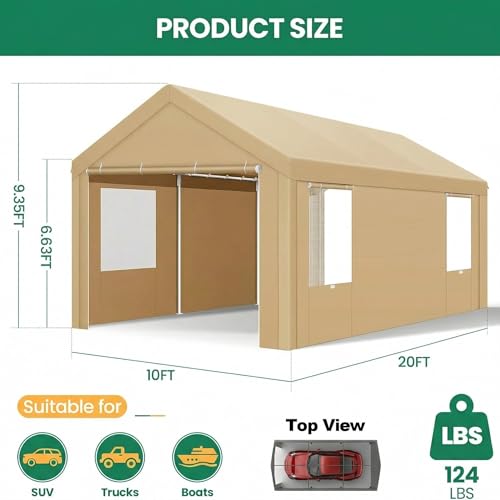 10x20 FT Heavy Duty Carport with Galvanized Frame