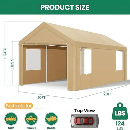 10x20 FT Heavy Duty Carport with Galvanized Frame
