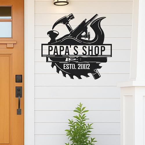 Custom Garage Workshop Metal Sign Personalized Tool Name Wall Art for Car Truck Mechanic Shop Decor Durable Steel Sign for Dad Husband Men’s Auto Workspace or Fence
